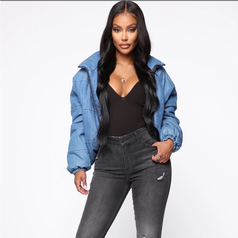 💙FashionNova denim like puffer jacket